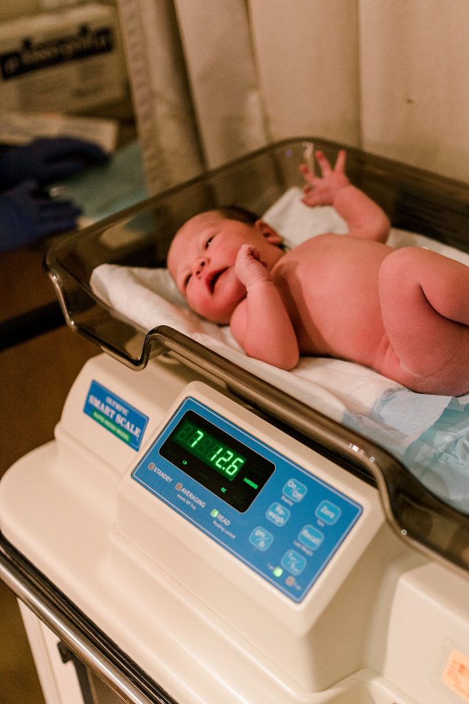 Weighting baby after birth at Baylor Hospital