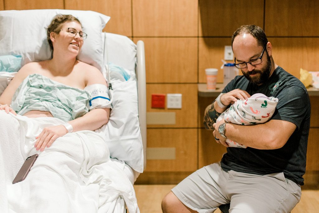 New parents after birth at Baylor Hospital 