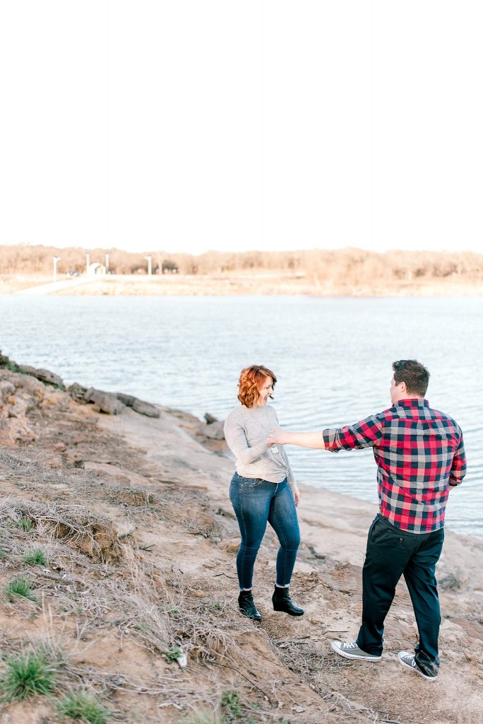 Grapevine Lake Engagement Session Dancing on the Rocks