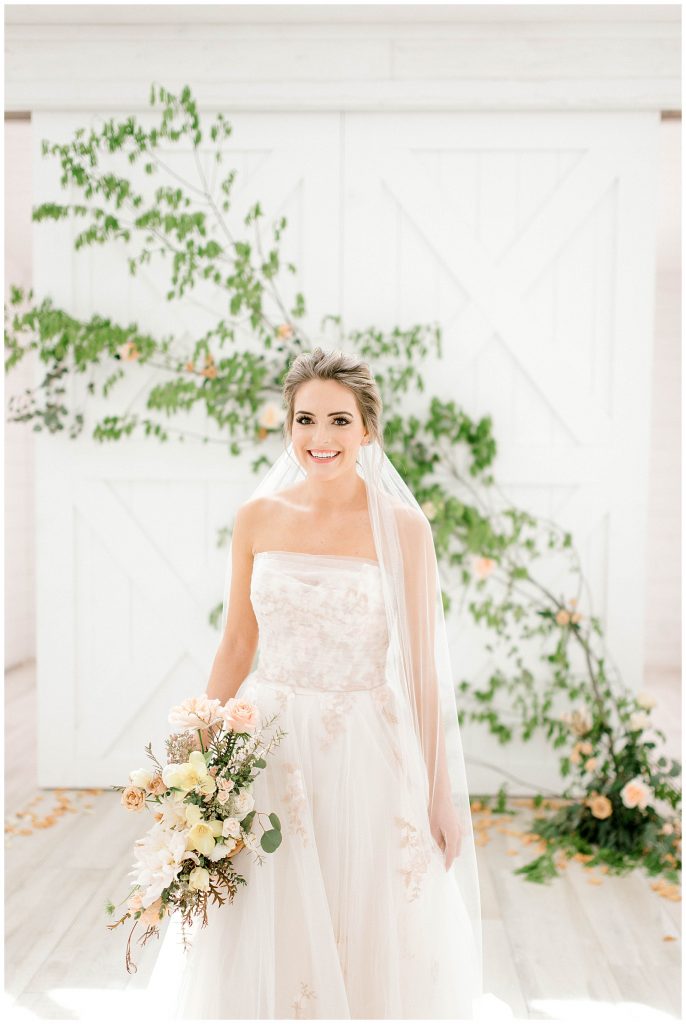 The Nest at Ruth Farms Bridal Session with Floral Background