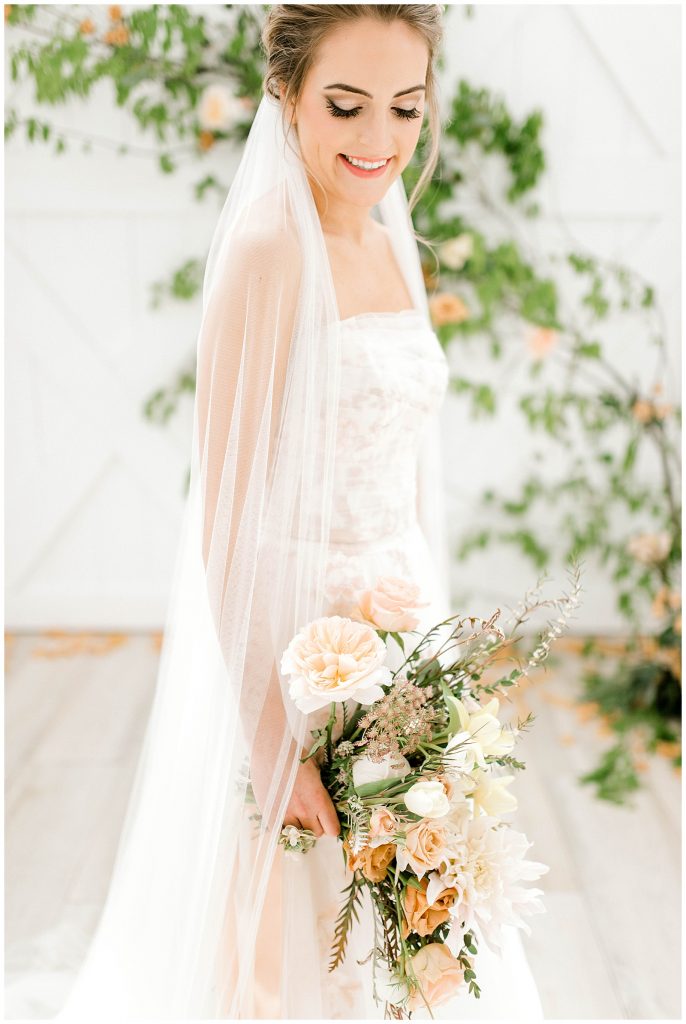 Bridal Session at The Nest with neutral color flowers