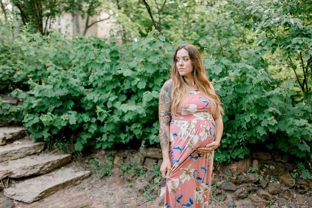 Denton Maternity Session in the rock garden at TWU