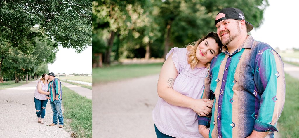 Fort Worth Engagement Session with couple kissing at each other