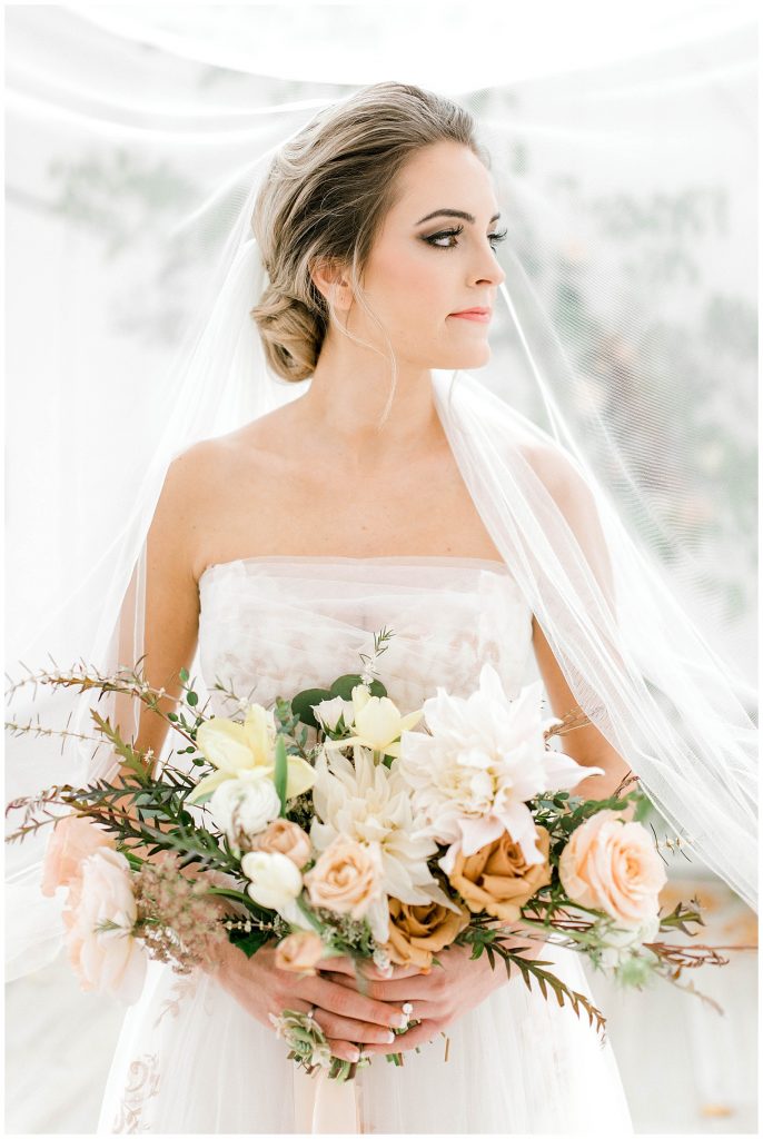 Bridal Session at The Nest with neutral color flowers