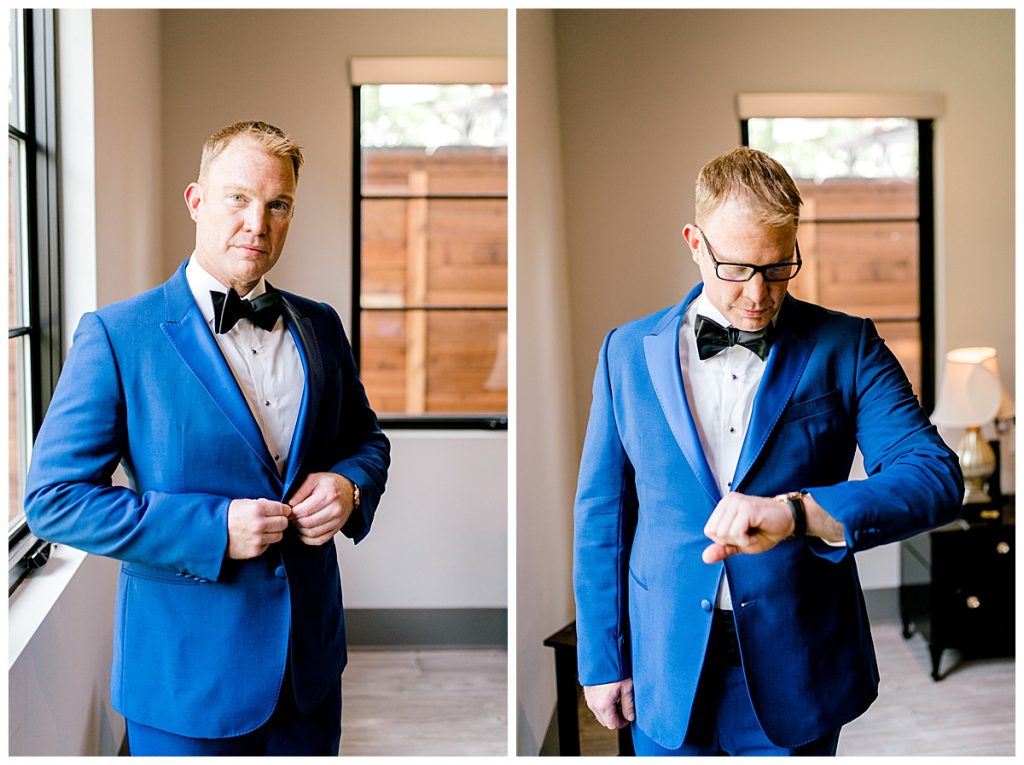 Groom in Blue Tux | DFW Wedding Photographer 