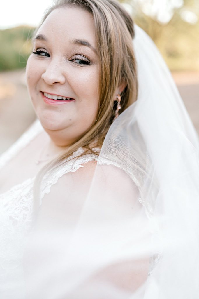 Bride looking away for bridal portraits during their Mansfield anniversary session 