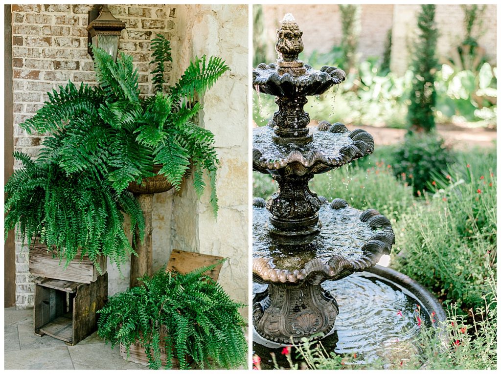 Fountain and greenery at hidden waters events wedding- Sabel Moments Photography-Texas Wedding