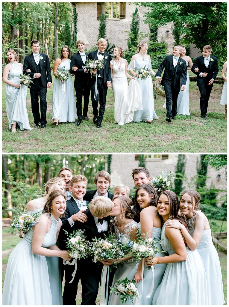 Baby blues, blacks and whites bridal party wedding colors | Hidden Waters Events Wedding