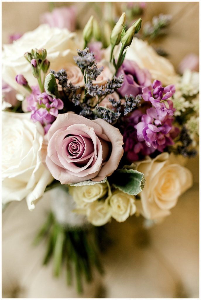 Soft lavender and white wedding florals