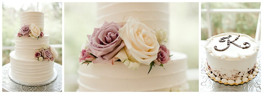 3 tiered wedding cake lavender & white