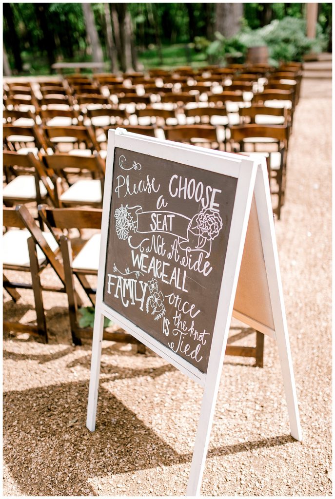Please choose a seat not a side wedding ceremony sign Hidden Waters Events