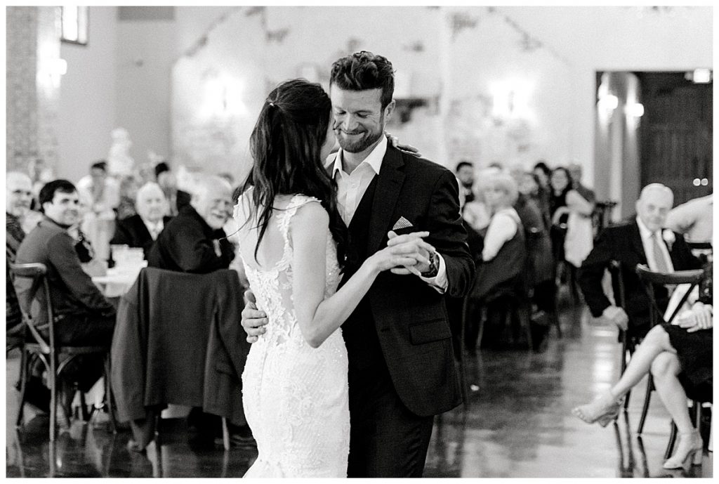 BW bride and groom first dance at Hidden Waters Events wedding