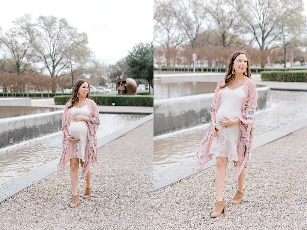 Mom walking during her maternity session 