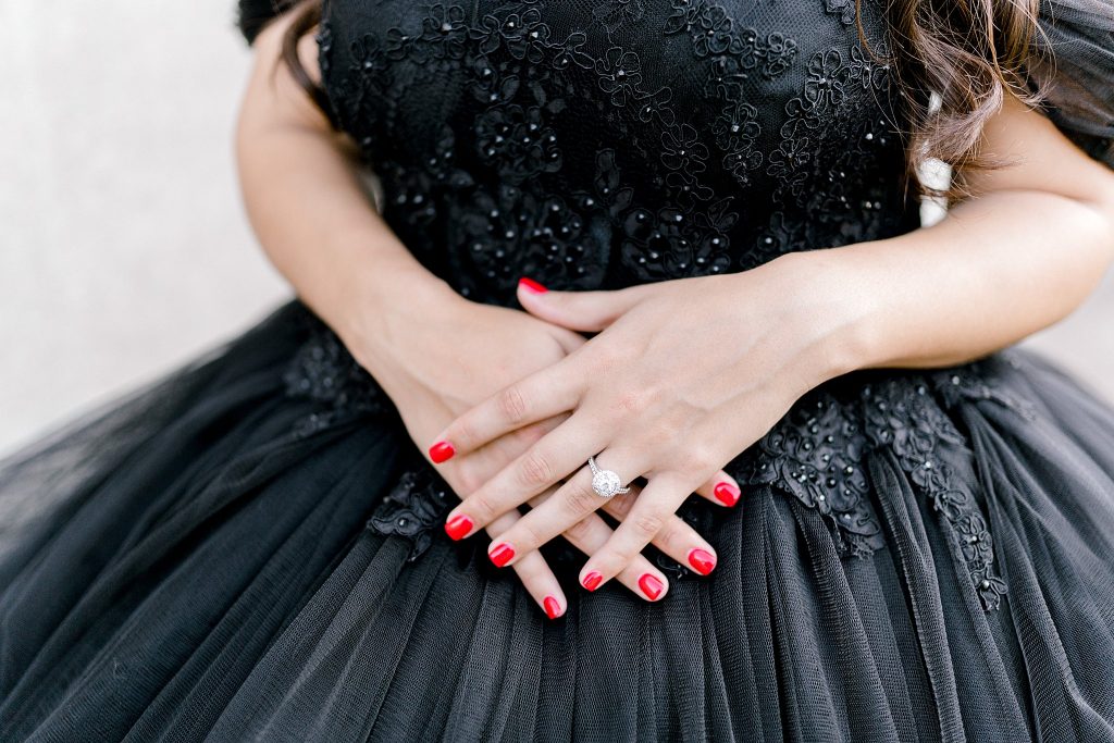 Bride showing off ring in Fort Worth Bridal session 