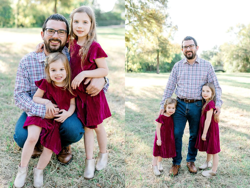 posing with dad during their Fort Worth family session 