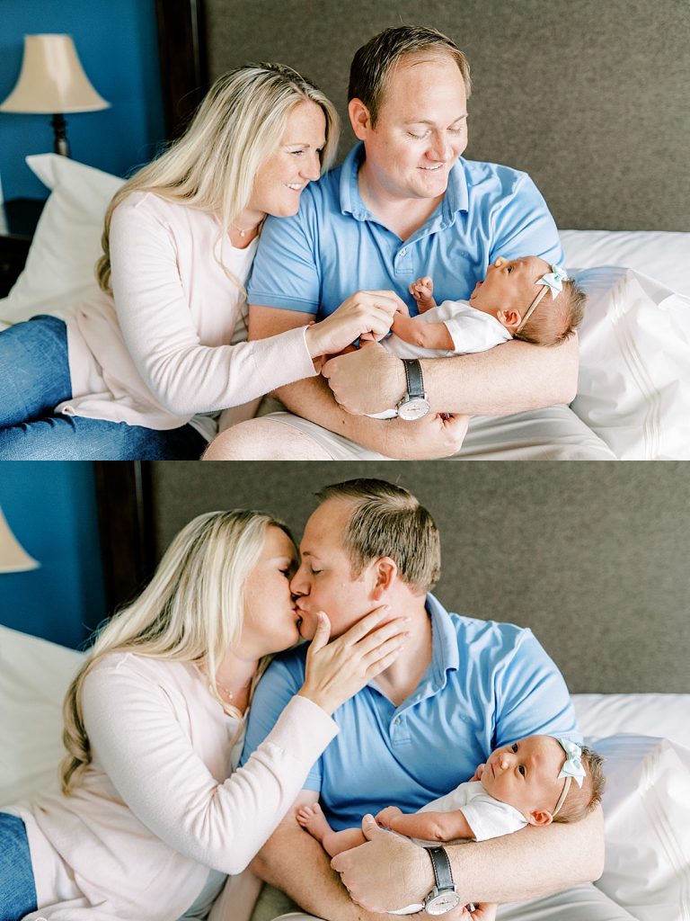 Parents cradling baby| in Fort Worth Lifestyle Newborn Family Session