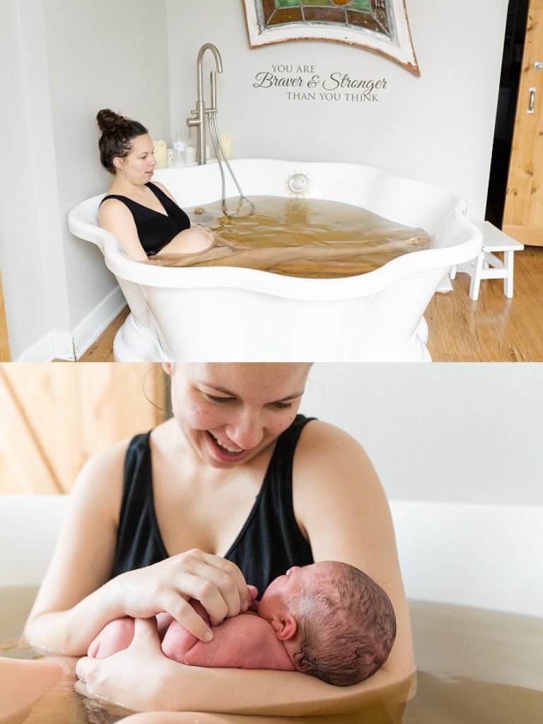 Mother holding baby in healing bath