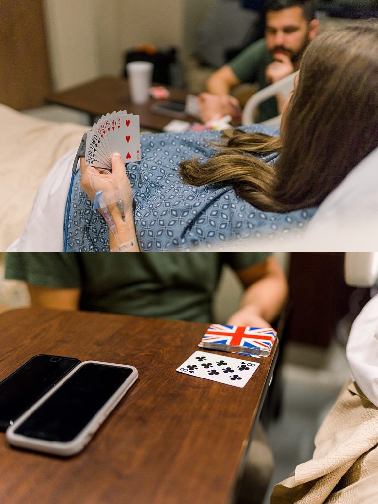 Parents playing cards while waiting on baby to arrive during their Texas Health Natural Birth