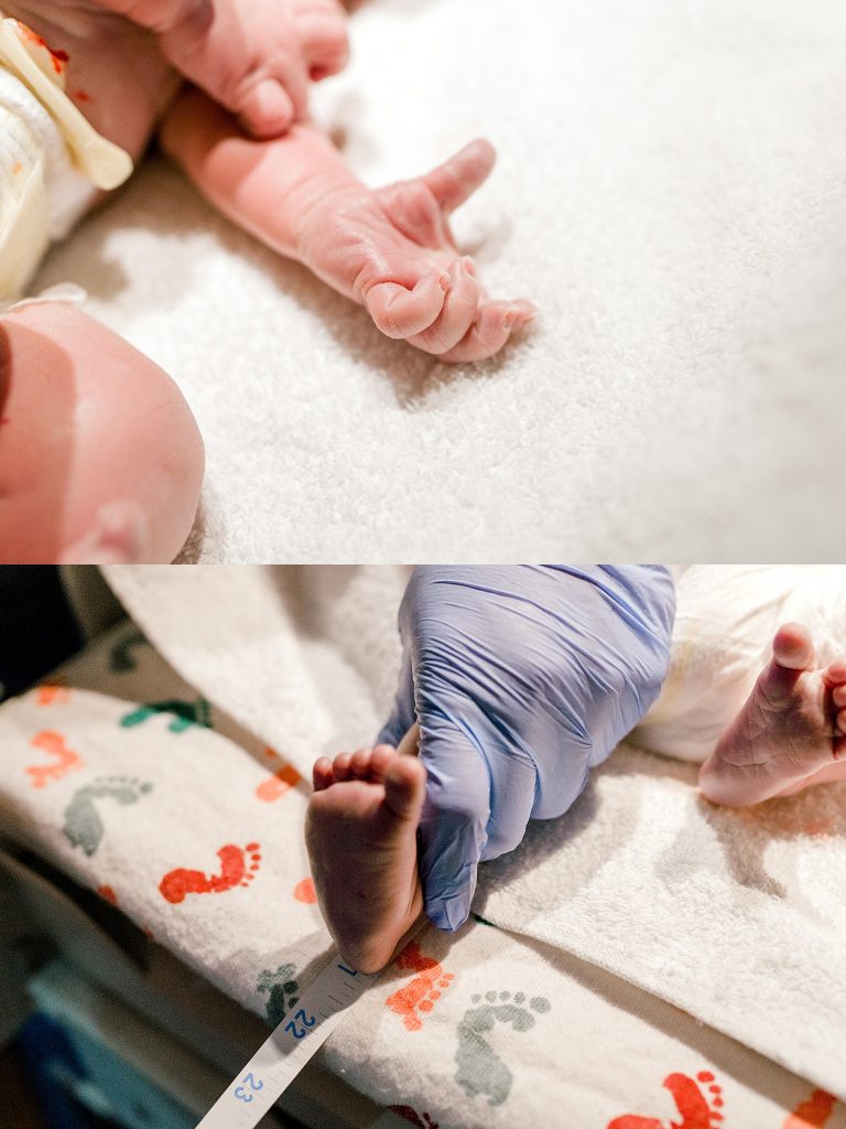 Measurements on baby feet and baby hands