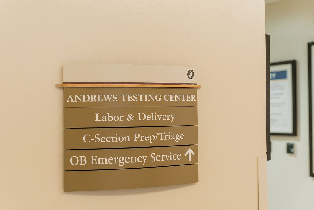 Andrews testing center labor and delivery sign 