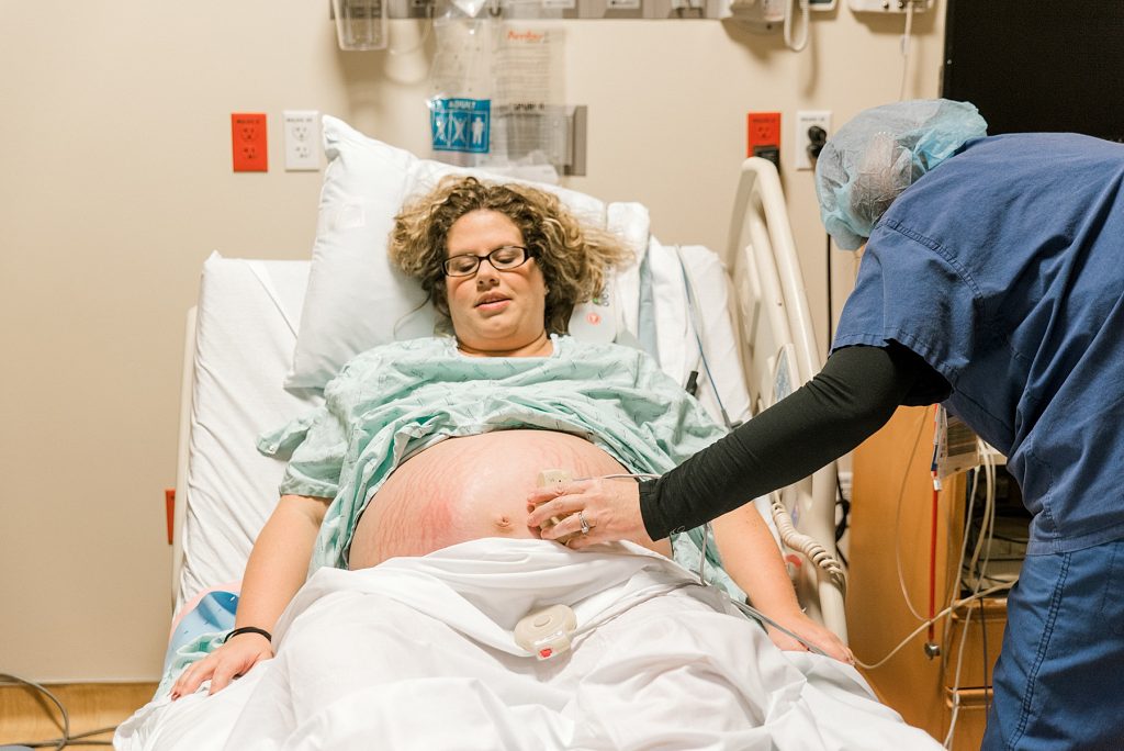 Nurse monitoring pregnant belly for Baylor Scott & White Birth 