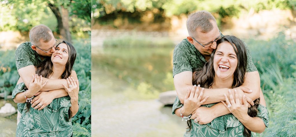Guy hugs girl from behind while she giggles at airfield falls summer session 