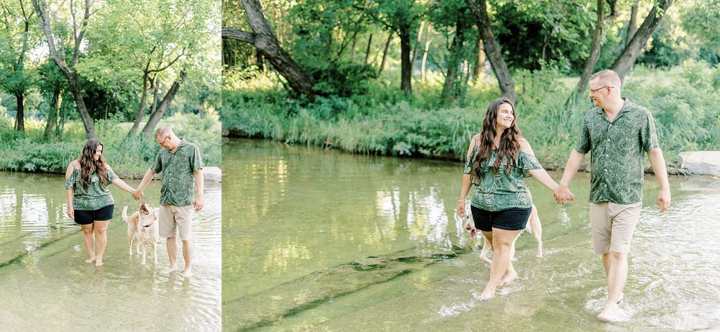Couple walking hand in hand in waterbed at Airfield Falls summer session 