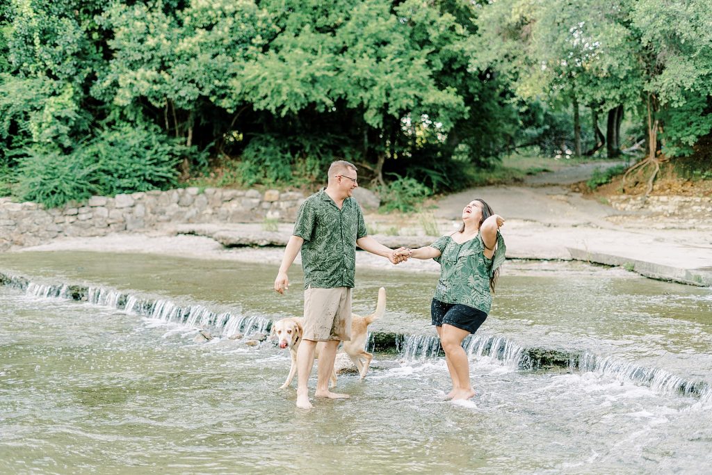 Couple playing in waterbeds at Airfield Falls  summer session 