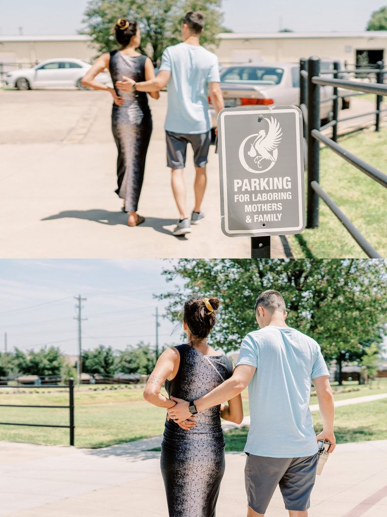 Couple going for walk while wife is in labor to help baby come at Origins birth center