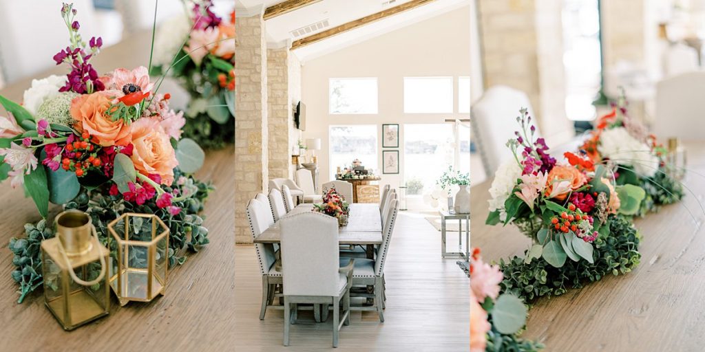 Dining room with wedding floral centerpiece