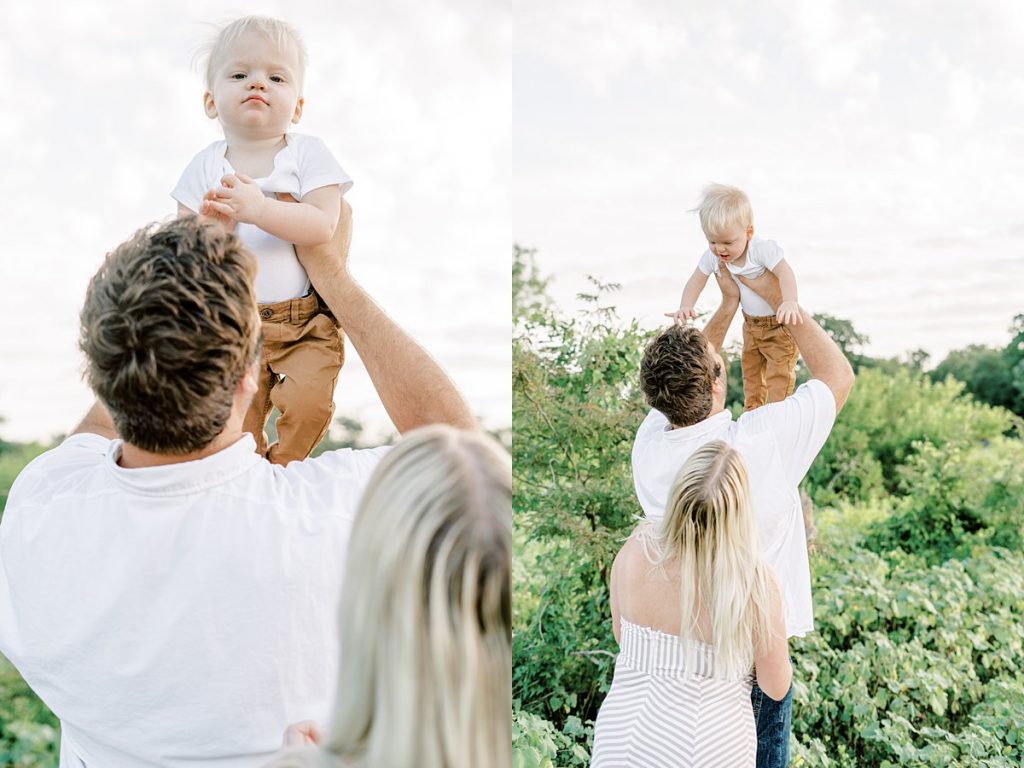 Dad holding baby in air in Murrell Park summer family session