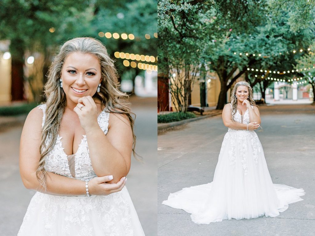 Bride standing in town square at Fort Worth Stockyards Bridal Session