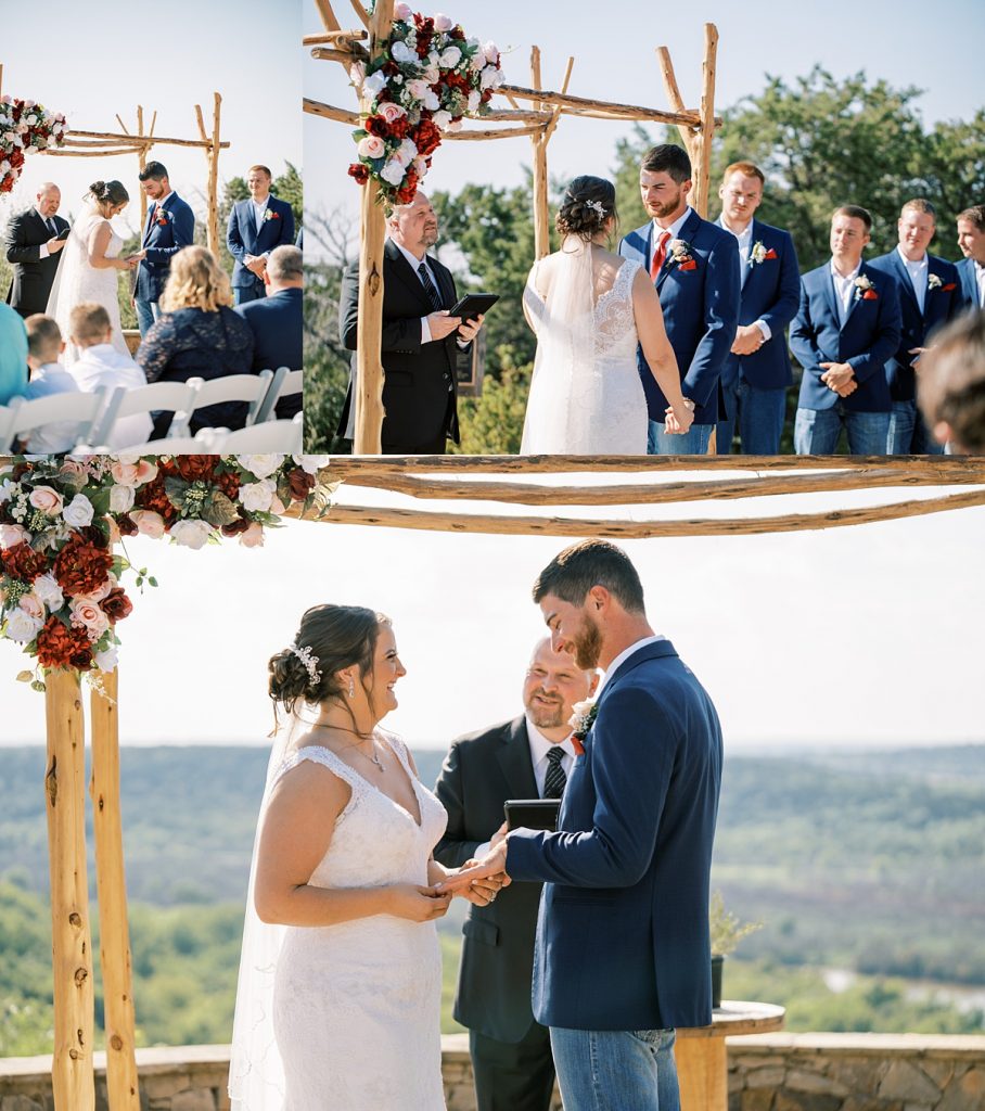 Bride and groom exchange vows at wildcatter ranch wedding