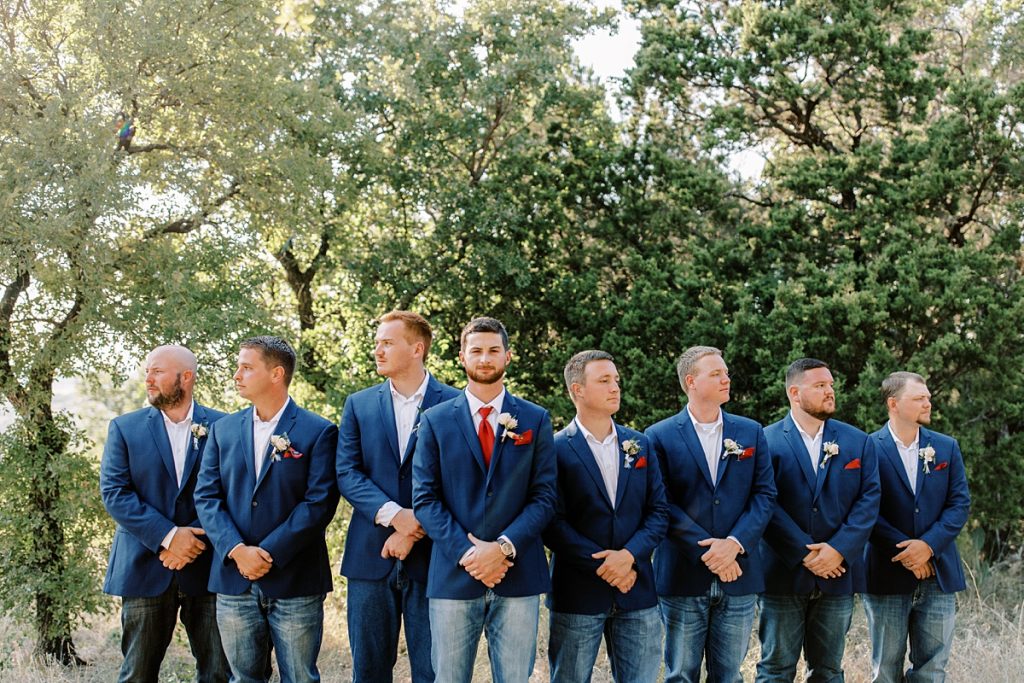 Groom and groomsmen navy and red