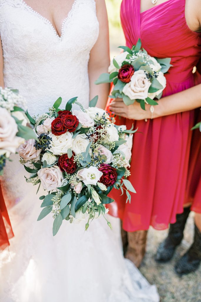 red white and pink rose bridal bouquet