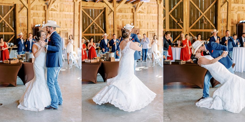 bride and groom first dance at wildcatter ranch