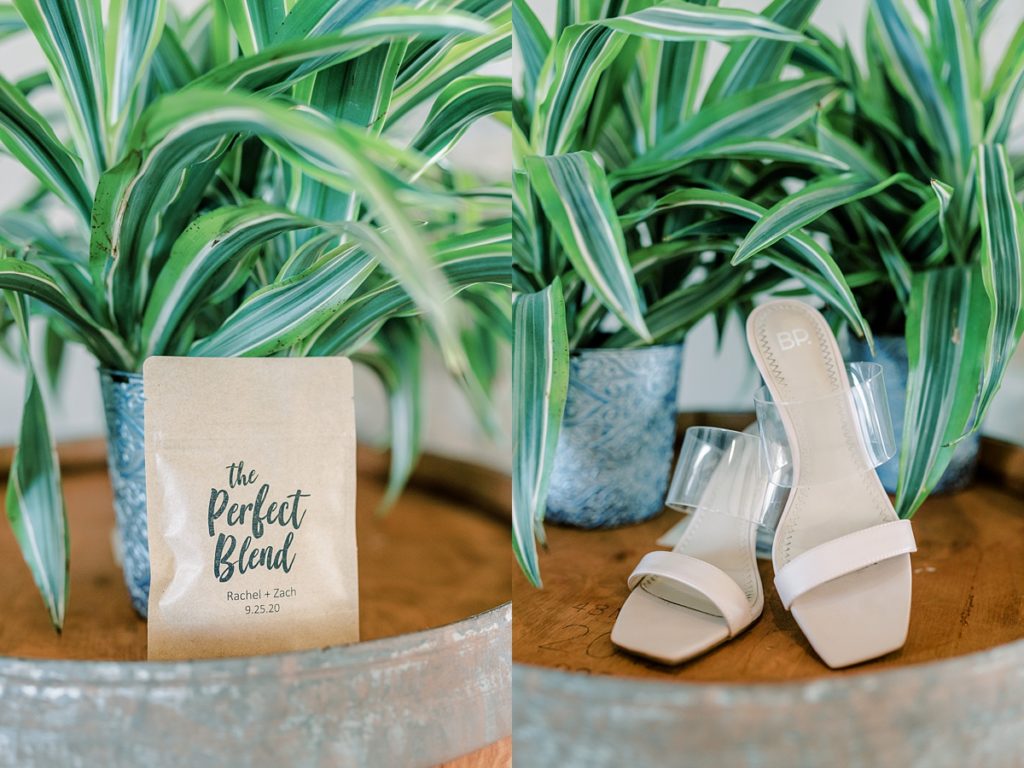 bridal sandals and coffee party favors