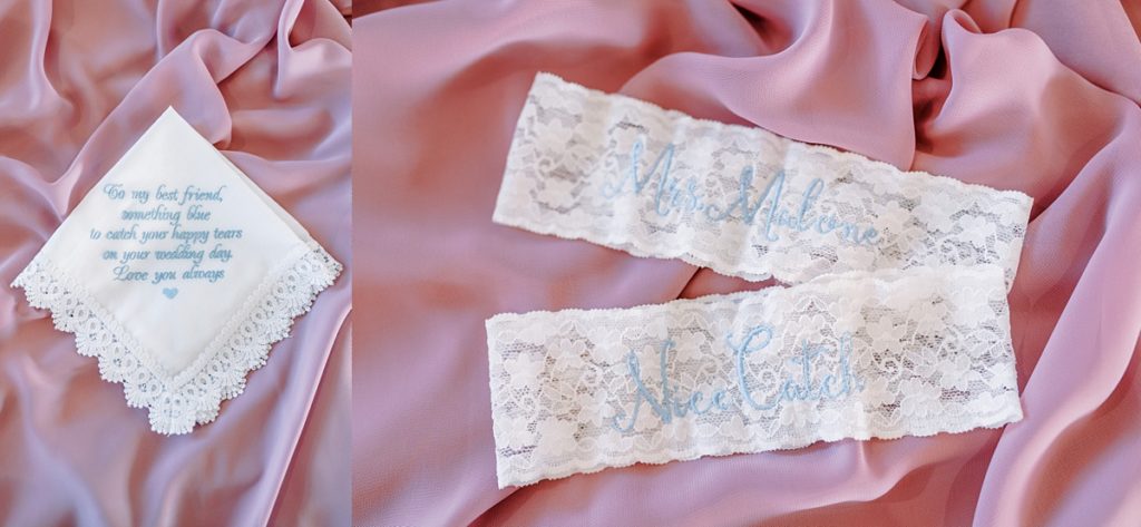 lace wedding garter and handkerchief