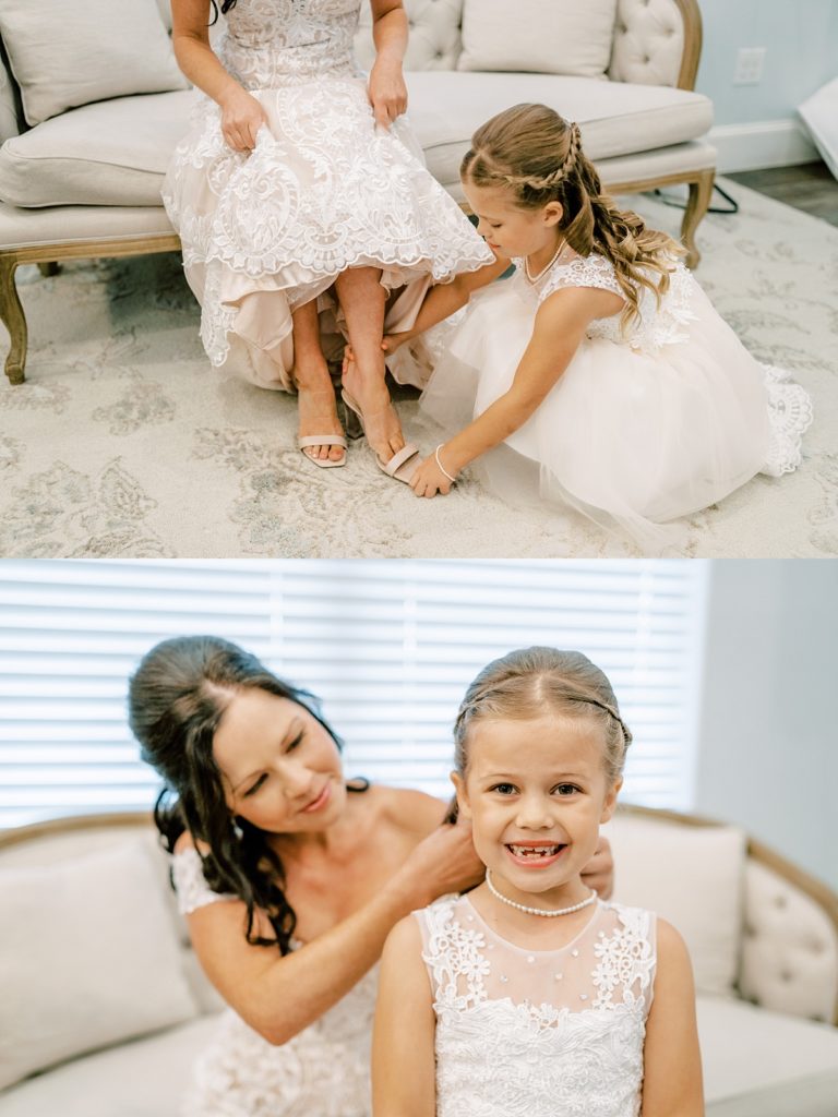 bride and flower girl getting ready