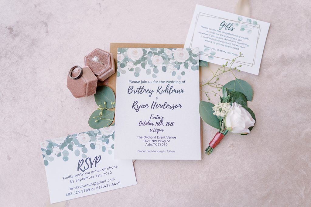 white and green wedding invitations