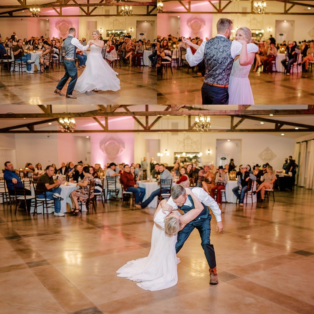 bride and groom first dance at the orchard wedding reception