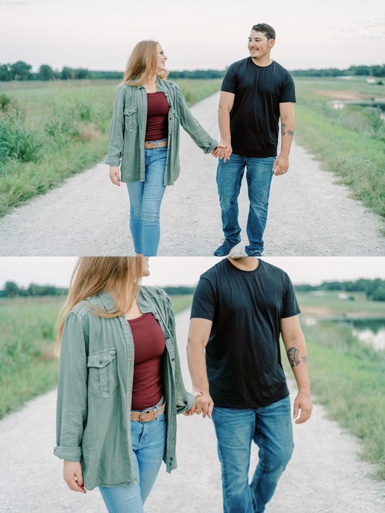 Couple walking down road together