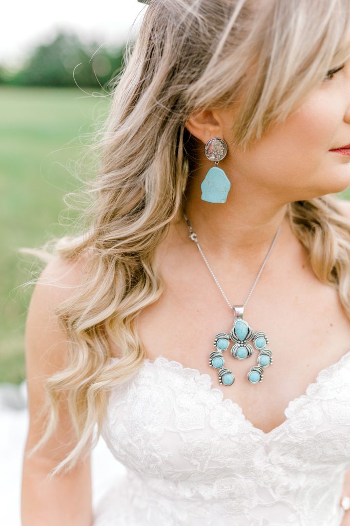 Bride in turquoise and silver bridal jewelry