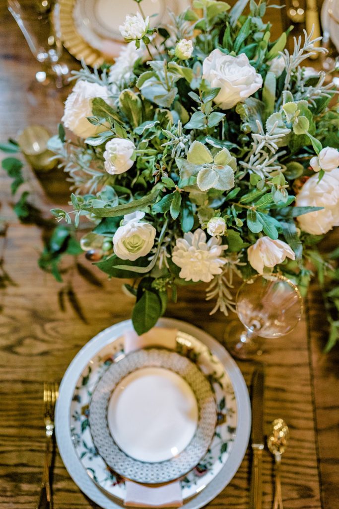 wedding dinner table with Peonies florals at The Ostreum