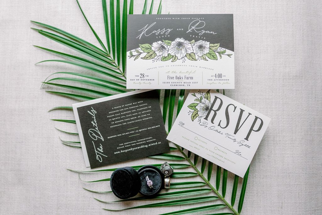 green & white wedding invitations
