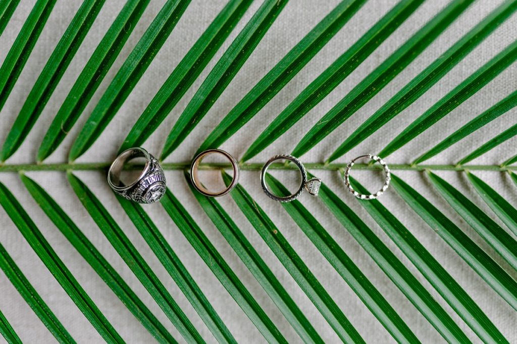 rings laid out on palm leaf