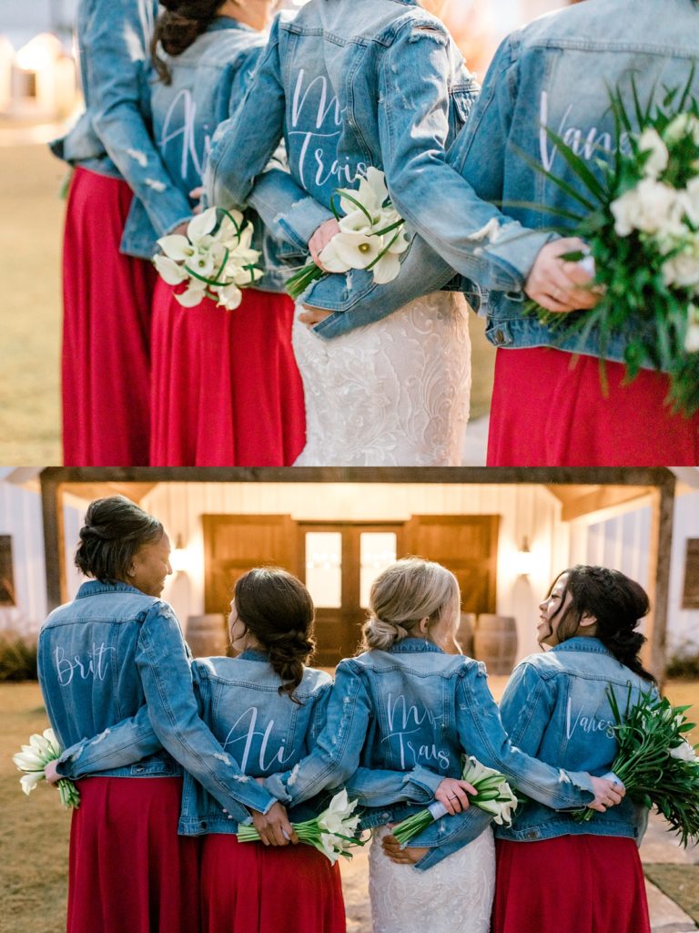 Bride and bridesmaids in jean jackets