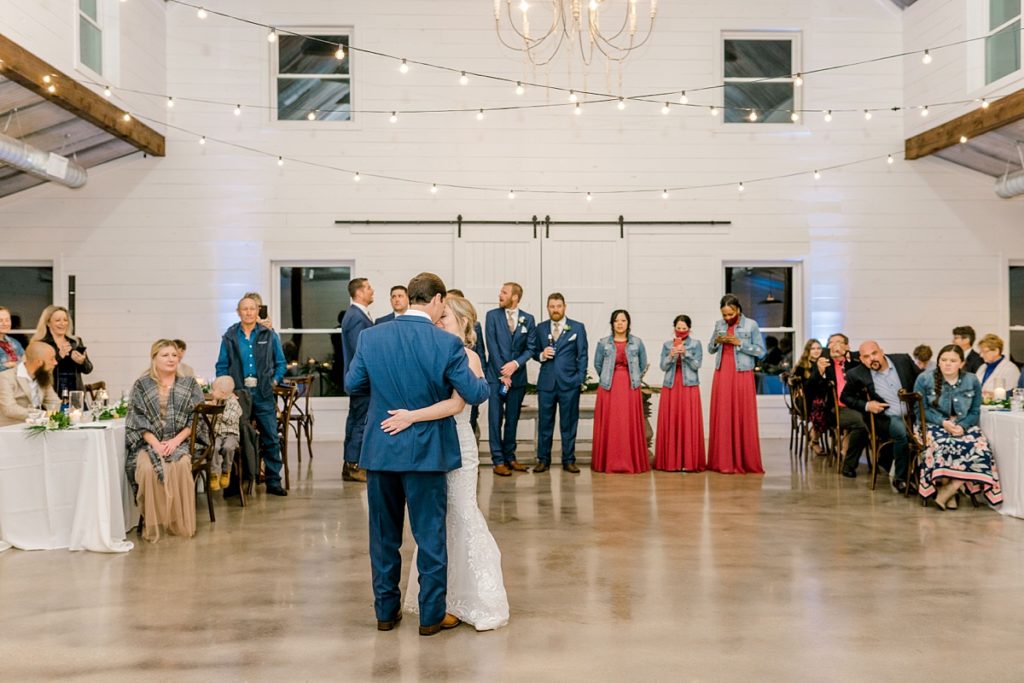bride and groom first dance at Five Oaks Farm wedding venue 