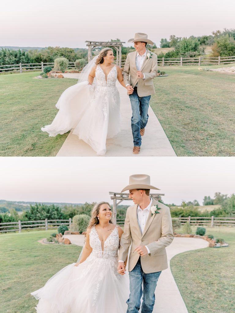 Bride and groom running at H3 Diamond Ranch