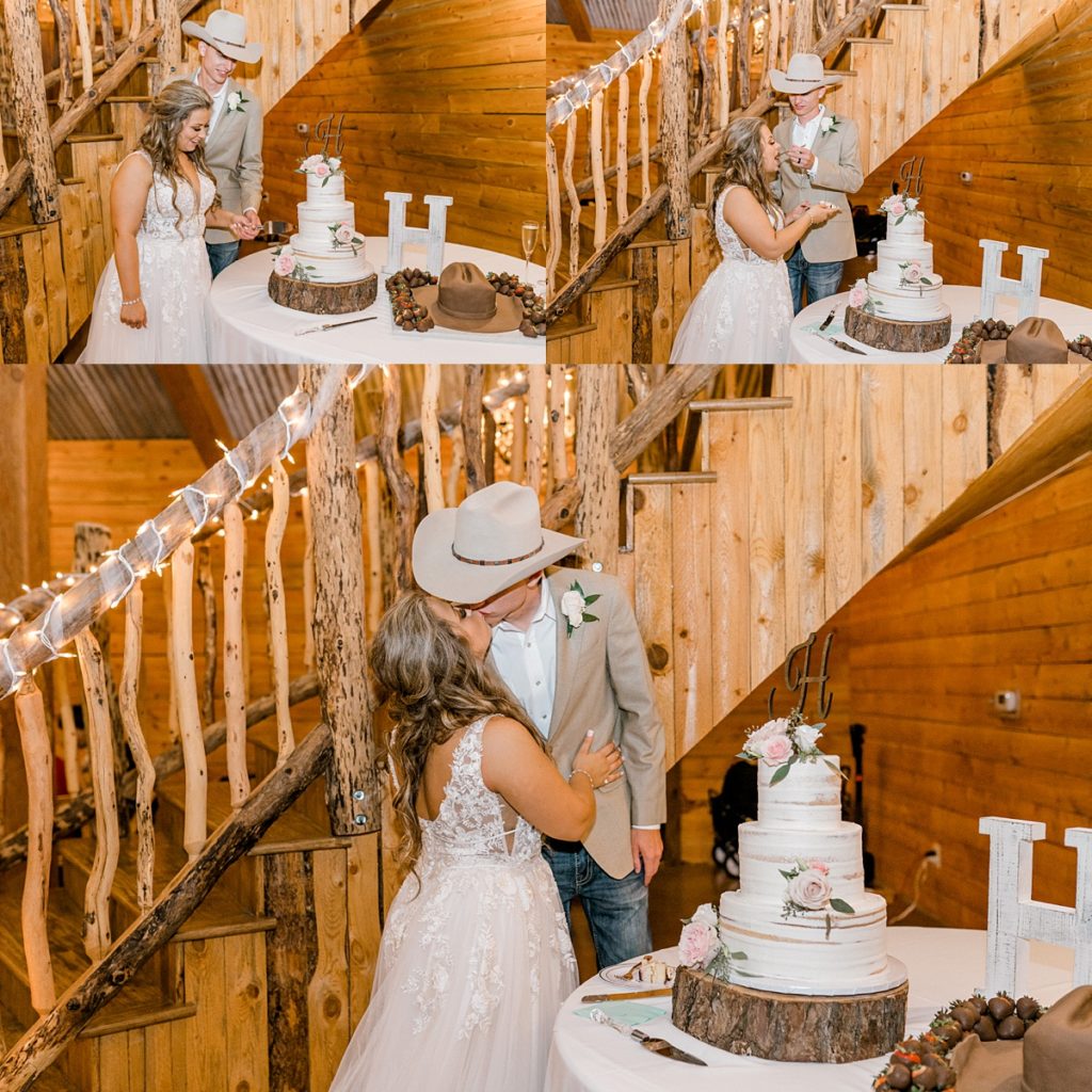 bride and groom cake cutting at Diamond H3 Ranch wedding